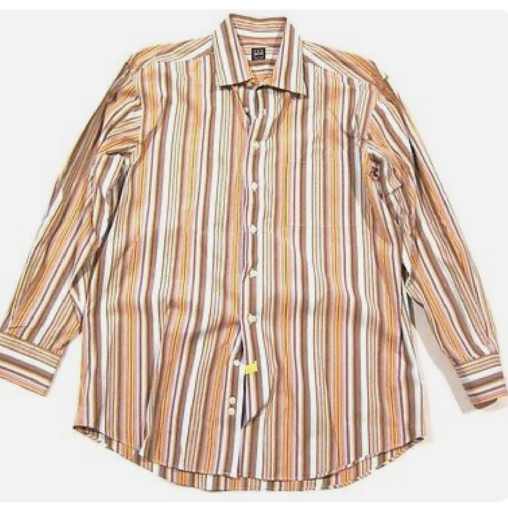 Ike Behar New York Multi Color Stripe Cotton Button Down Dress Shirt sz 16 / 33